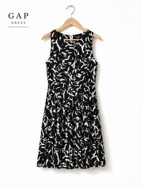 Gap Pleated Dress Black White Abstract Print Sleeveless Size 4